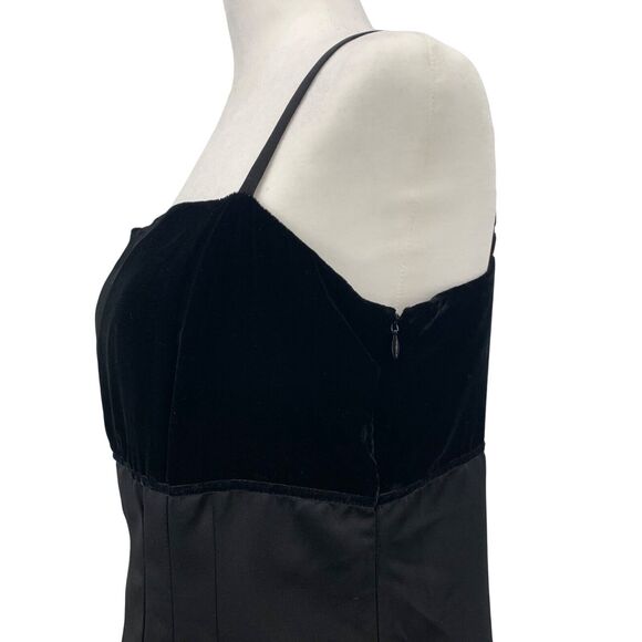Vintage SZ 10 Black Midi Cocktail Dress Whimsigoth Velvet Silk Square Neck Goth - Picture 5 of 7